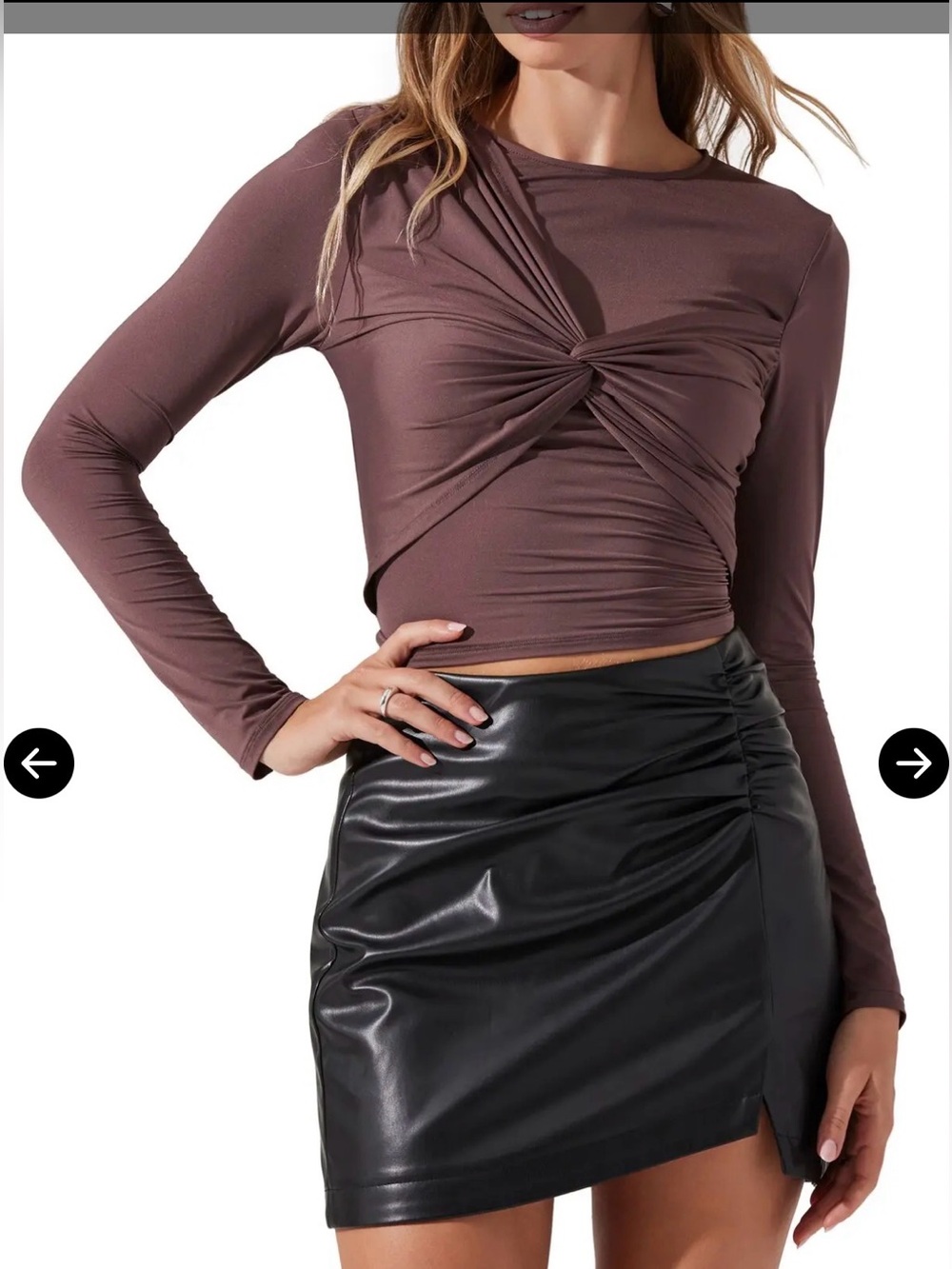 Astr the Label Womens Long Sleeve Twist Front Top in Plum size L